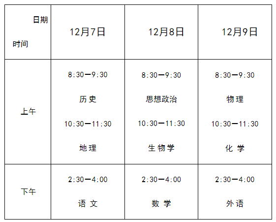 2024年12月河北普通高中学业水平合格性考试时间